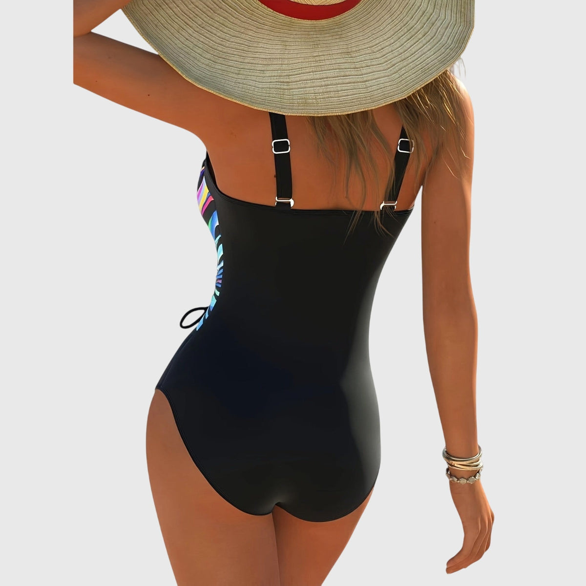 Colourful Stripe Print One Piece Swimsuit with Ruched Waist