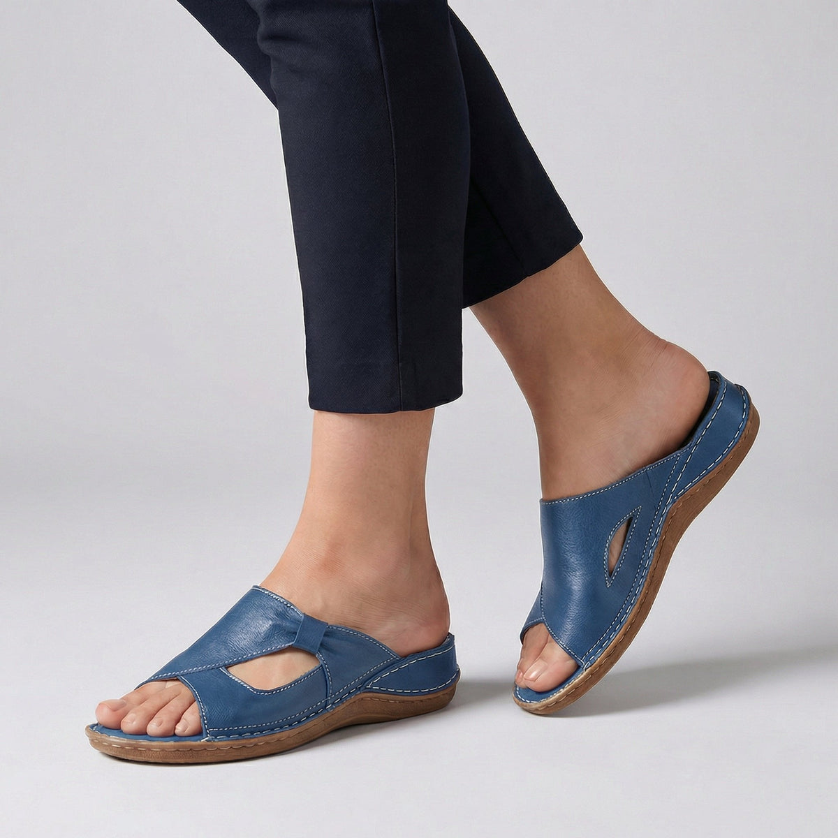 Comfortable Flat Mule Sandals with Cut-Out Detail