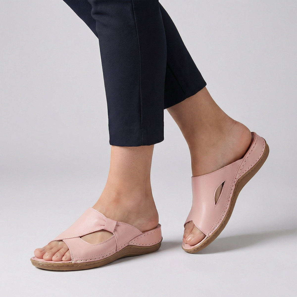 Comfortable Flat Mule Sandals with Cut-Out Detail