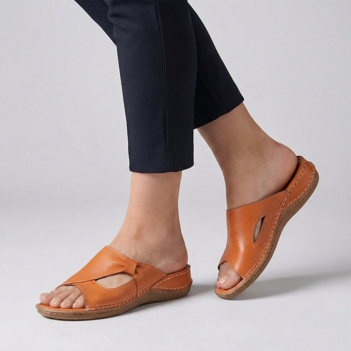 Comfortable Flat Mule Sandals with Cut-Out Detail