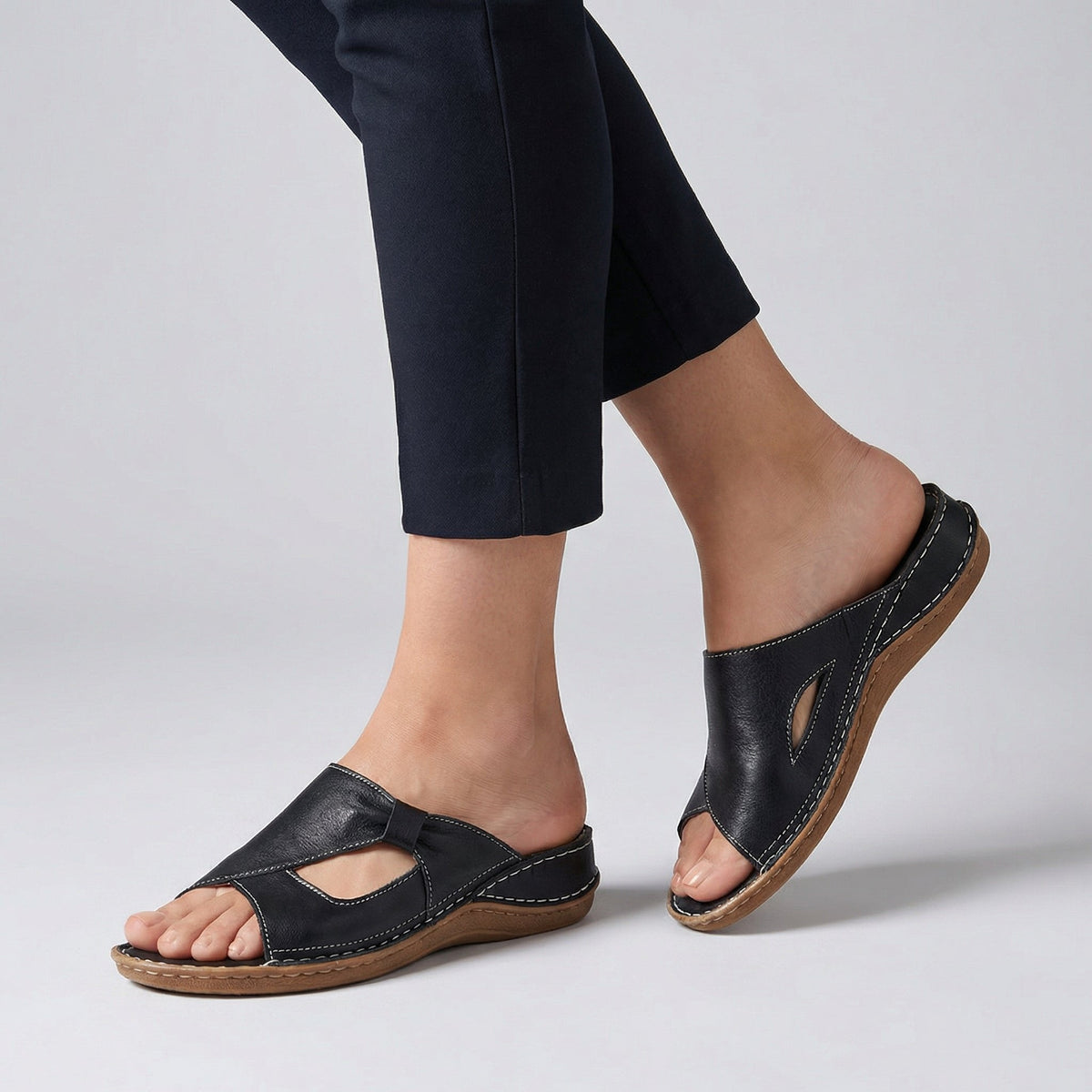 Comfortable Flat Mule Sandals with Cut-Out Detail