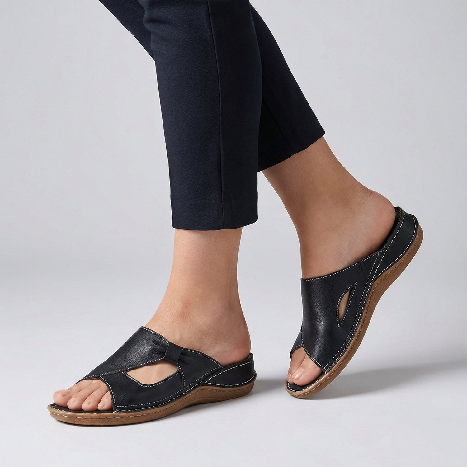 Comfortable Flat Mule Sandals with Cut-Out Detail