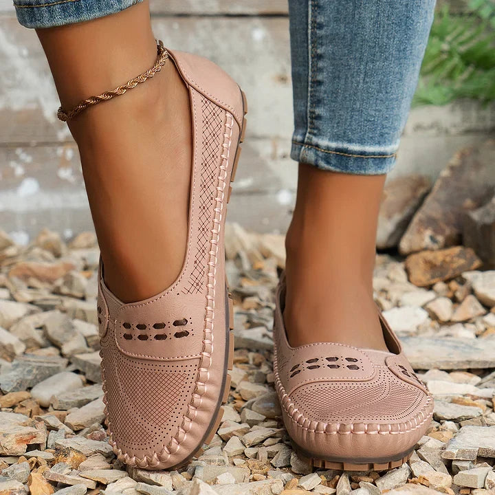 Comfortable Slip On Loafer Flats with Cutout Detail