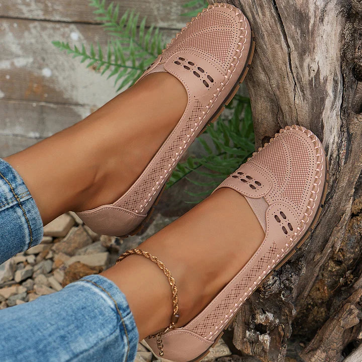 Comfortable Slip On Loafer Flats with Cutout Detail