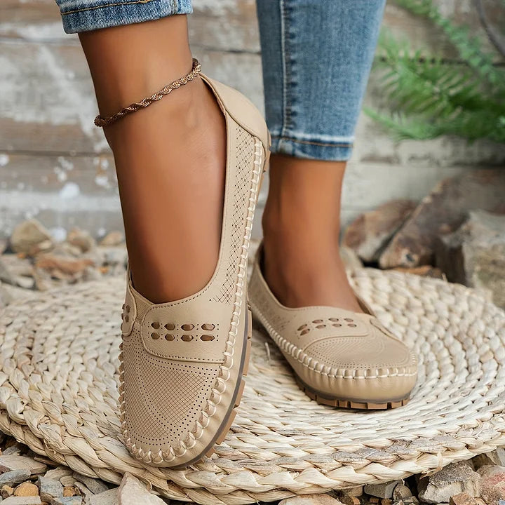 Comfortable Slip On Loafer Flats with Cutout Detail