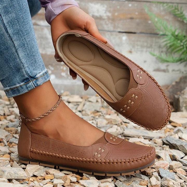 Comfortable Slip On Loafer Flats with Cutout Detail