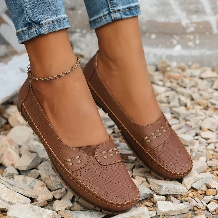 Comfortable Slip On Loafer Flats with Cutout Detail
