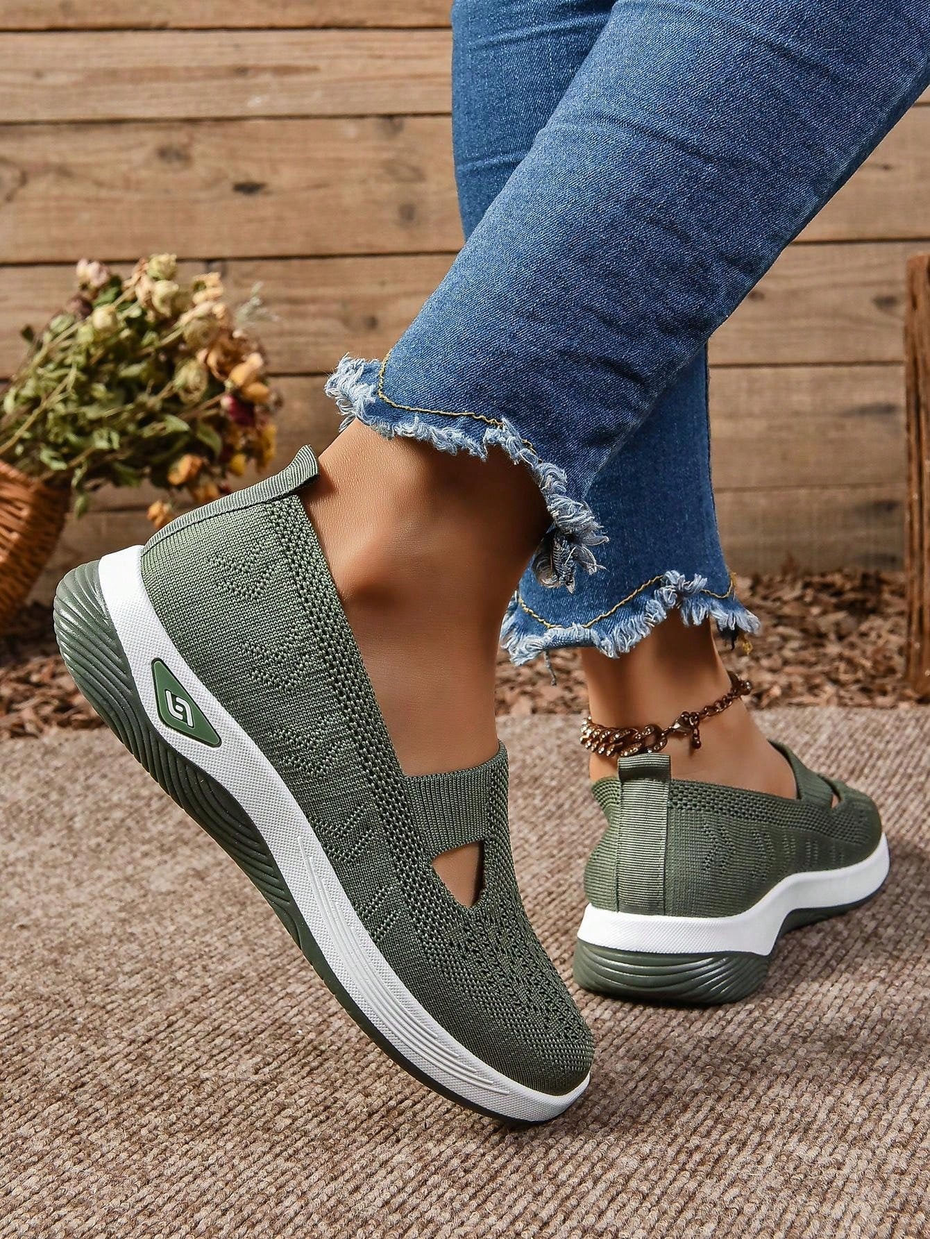 Comfortable Slip On Sneakers with Knit Upper and Cushioned Sole
