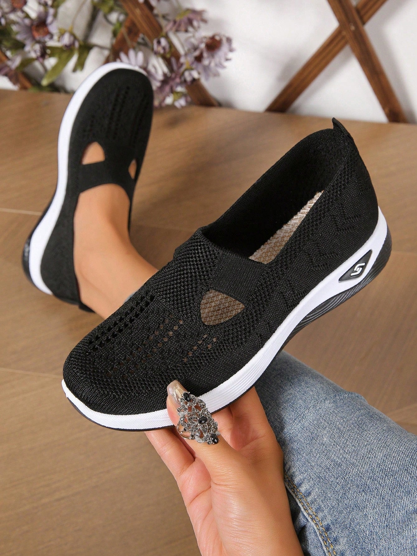 Comfortable Slip On Sneakers with Knit Upper and Cushioned Sole