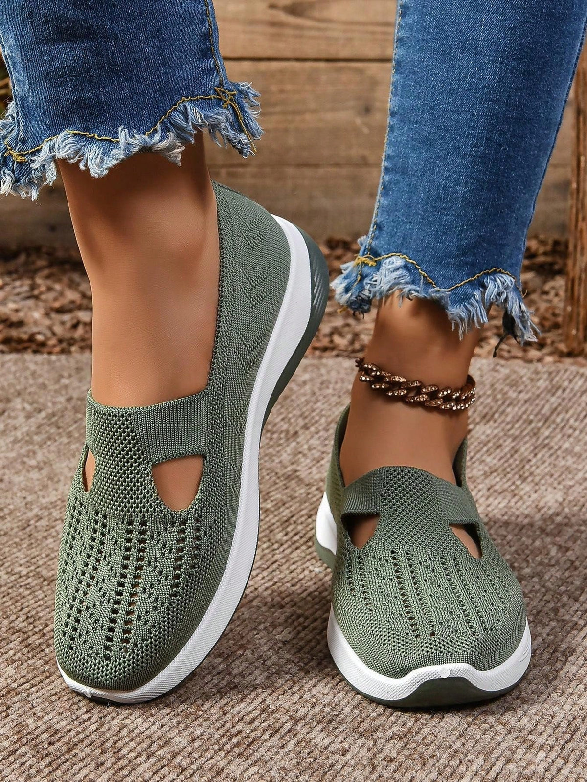 Comfortable Slip On Sneakers with Knit Upper and Cushioned Sole