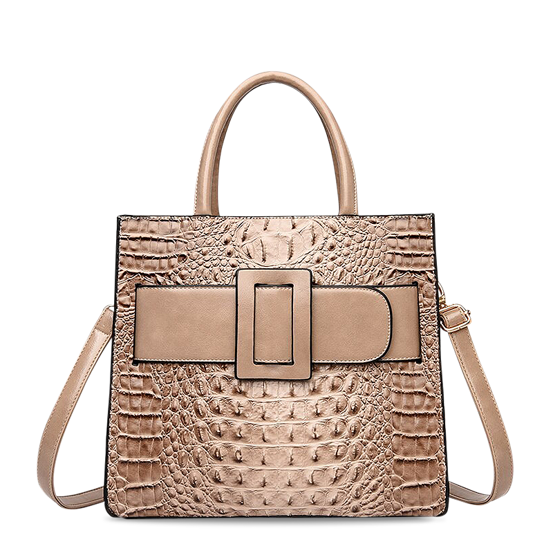 Croc Embossed Leather Handbag with Front Buckle Strap