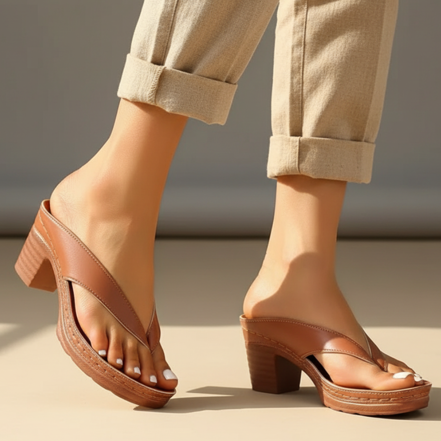 Elegant Block Heel Thong Sandals with Platform Sole