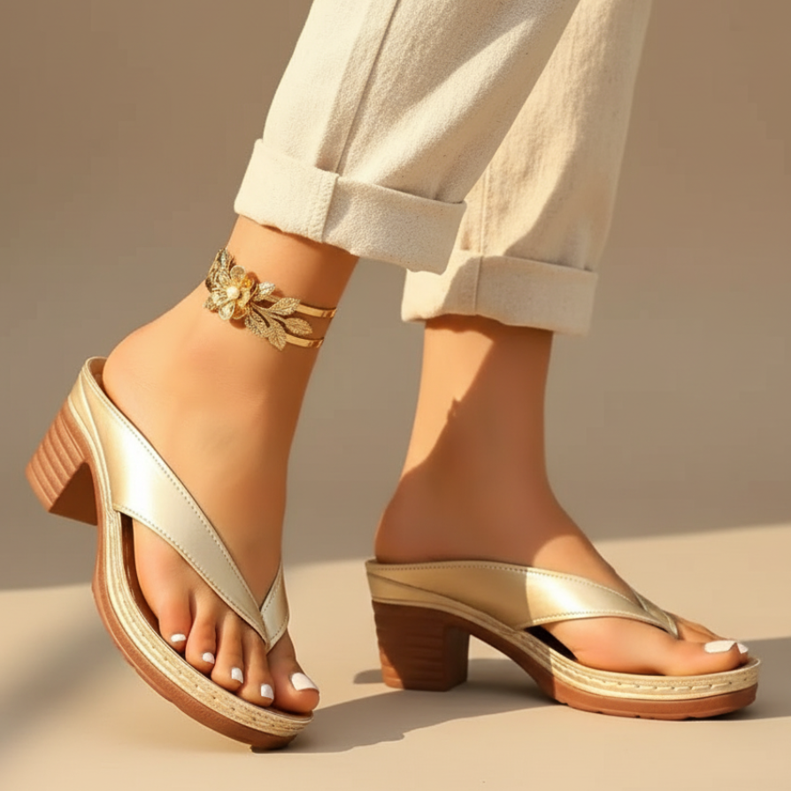 Elegant Block Heel Thong Sandals with Platform Sole