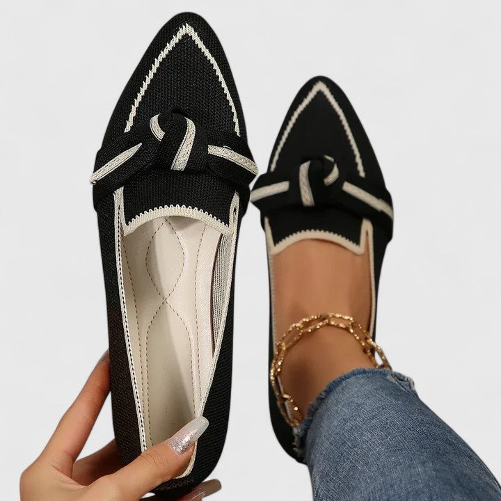 Elegant Pointed Flat Loafers with Toe Knot Detail
