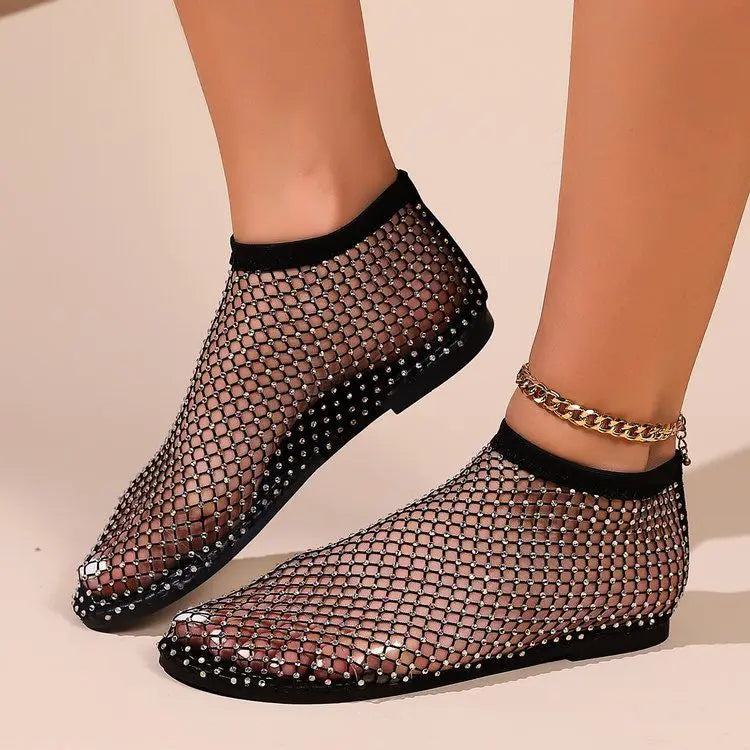 Elegant Sparkly Rhinestone Mesh Flat Shoes