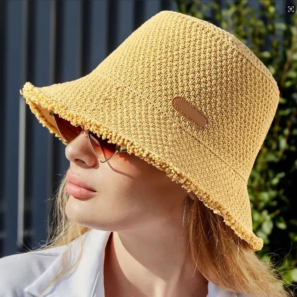 Elegant Woven Bucket Hat with Frayed Brim Detail