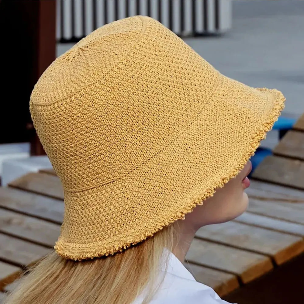 Elegant Woven Bucket Hat with Frayed Brim Detail