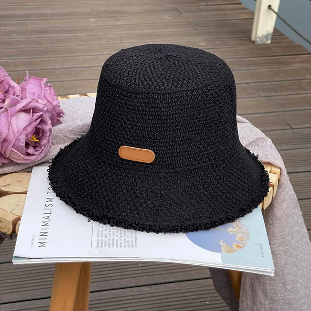 Elegant Woven Bucket Hat with Frayed Brim Detail