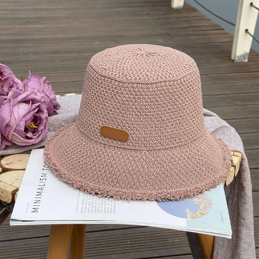 Elegant Woven Bucket Hat with Frayed Brim Detail