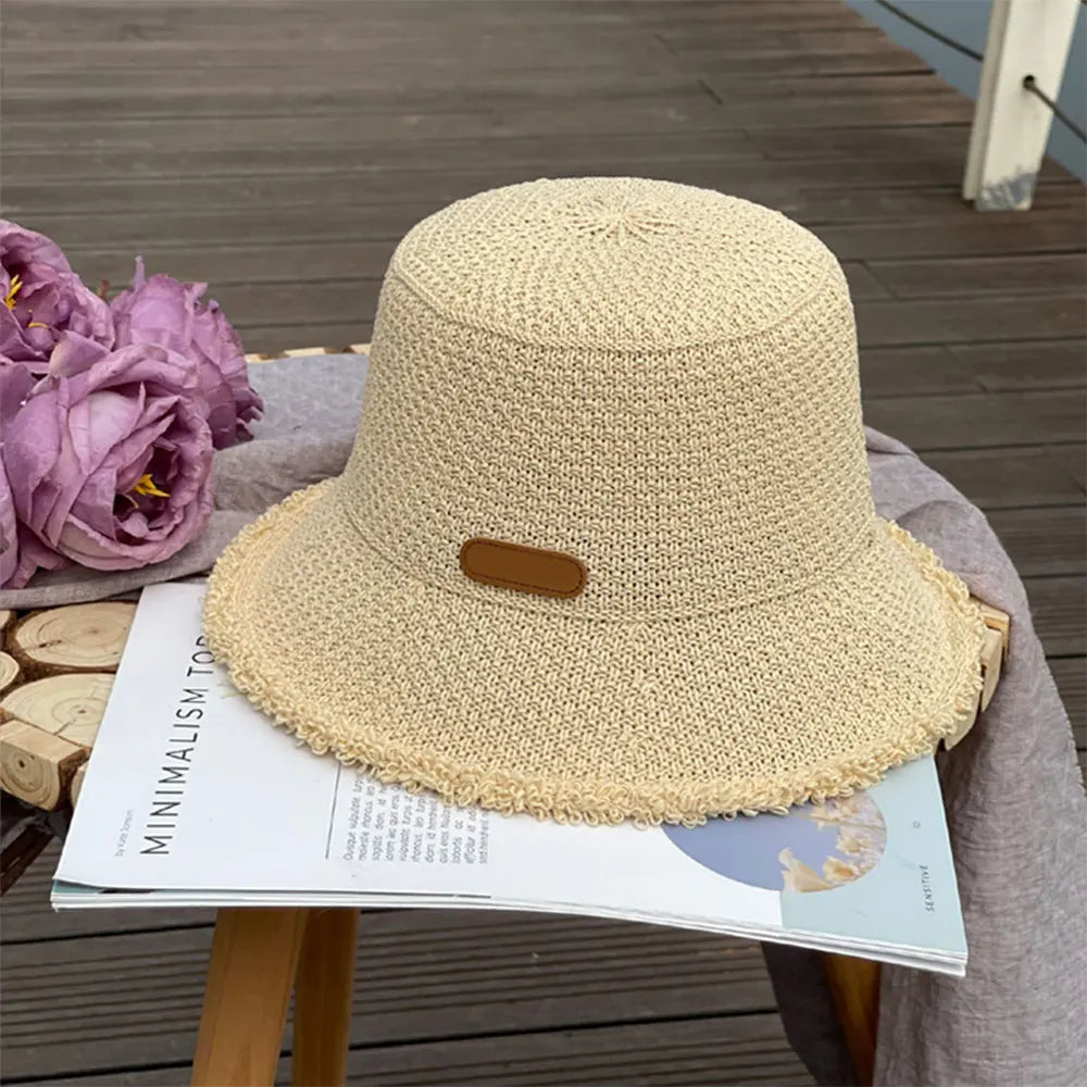 Elegant Woven Bucket Hat with Frayed Brim Detail