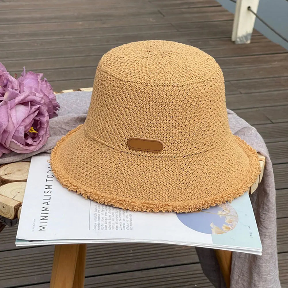 Elegant Woven Bucket Hat with Frayed Brim Detail