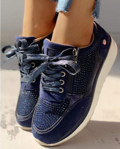 Embellished Suede Sneakers with Side Zip and Lace Up