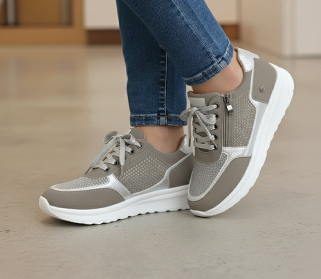 Embellished Suede Sneakers with Side Zip and Lace Up