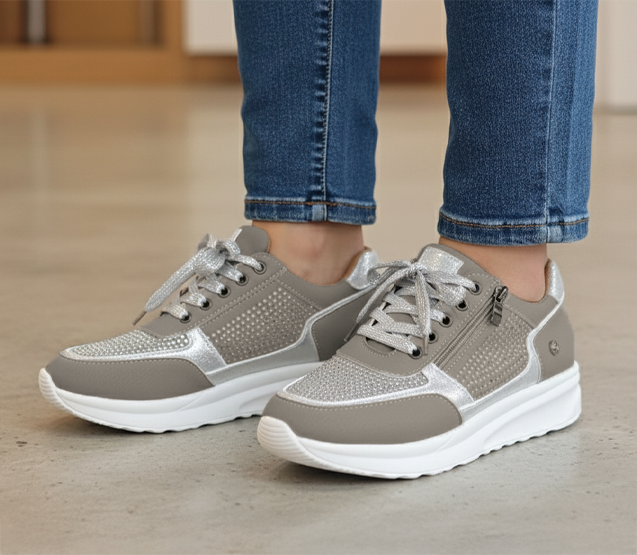 Embellished Suede Sneakers with Side Zip and Lace Up