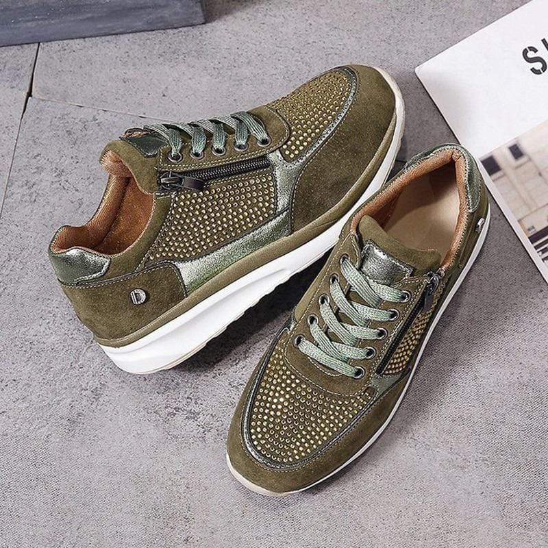Embellished Suede Sneakers with Side Zip and Lace Up