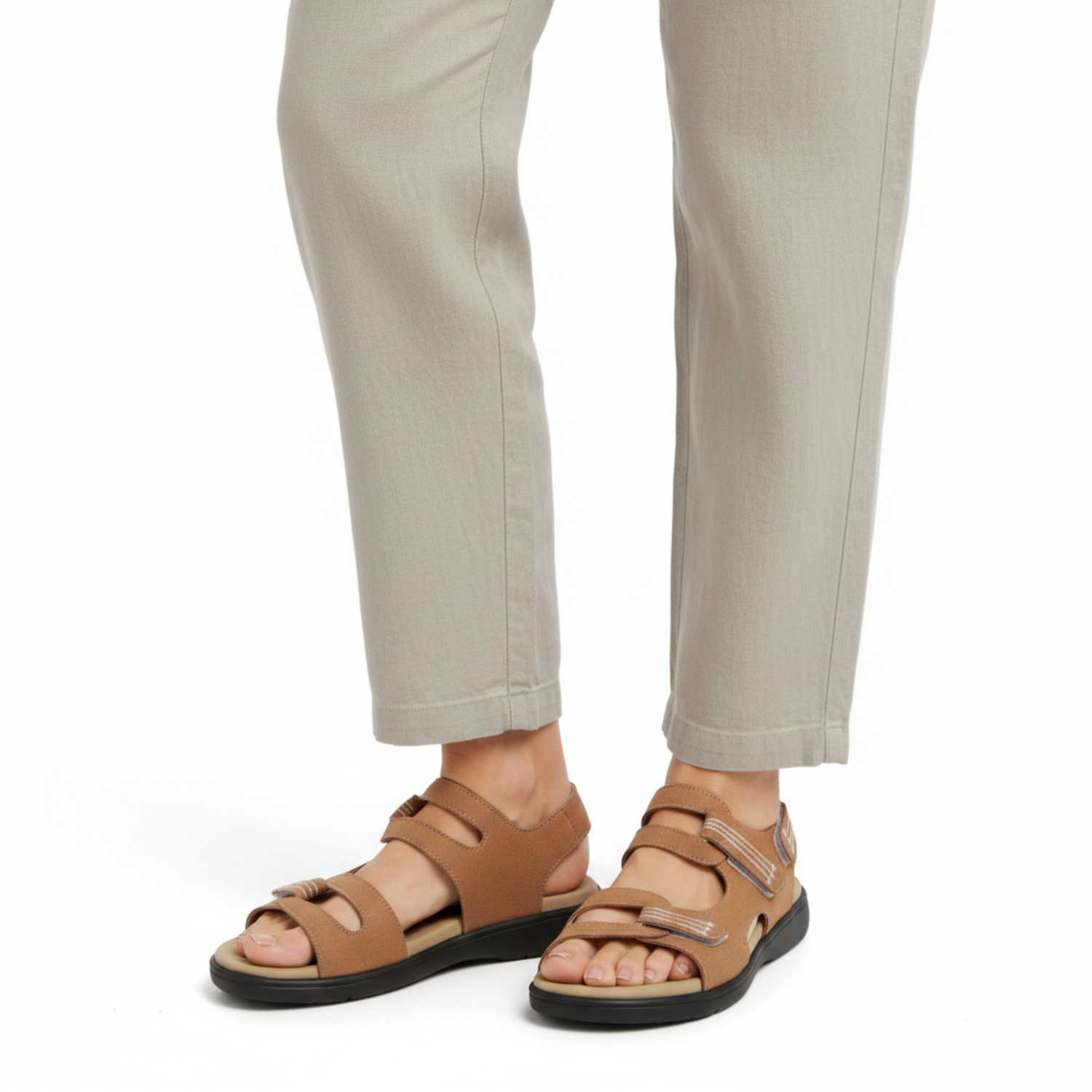 Flat Sandals with Adjustable Velcro Straps and Cushioned Sole