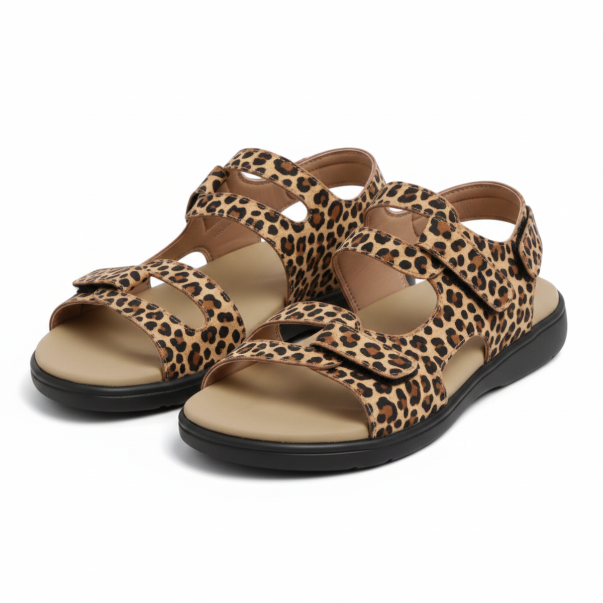 Flat Sandals with Adjustable Velcro Straps and Cushioned Sole
