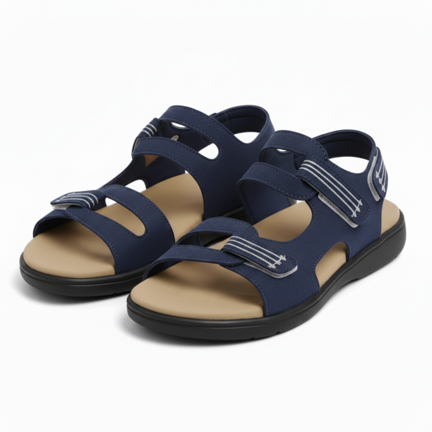 Flat Sandals with Adjustable Velcro Straps and Cushioned Sole