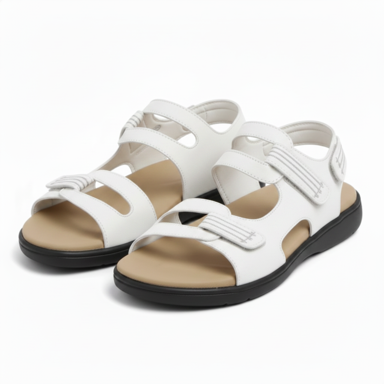 Flat Sandals with Adjustable Velcro Straps and Cushioned Sole