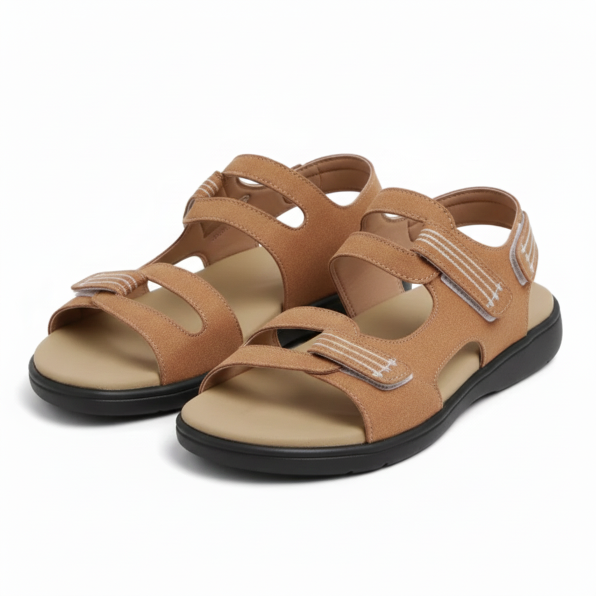Flat Sandals with Adjustable Velcro Straps and Cushioned Sole