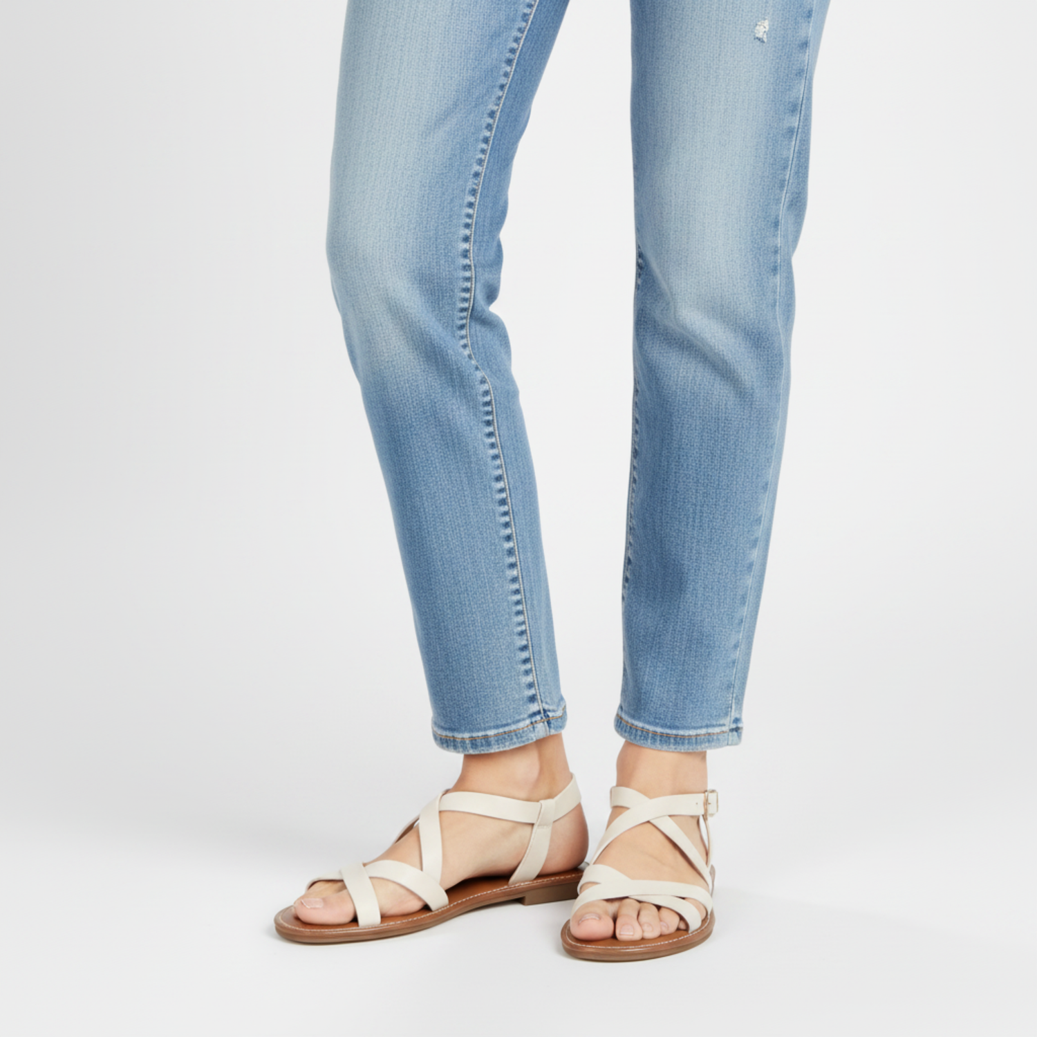 Flat Strappy Sandals with Crossover Strap and Ankle Buckle