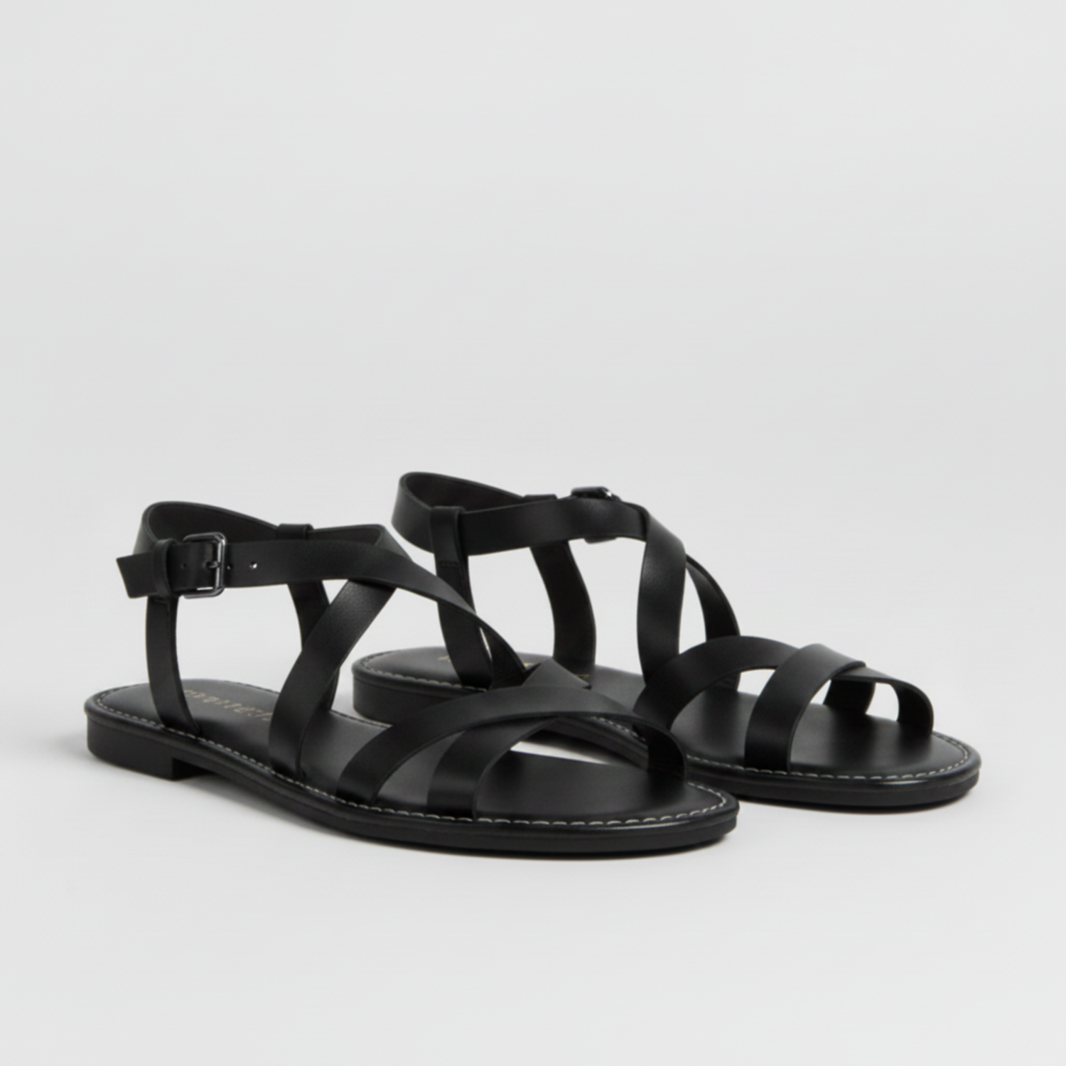 Flat Strappy Sandals with Crossover Strap and Ankle Buckle