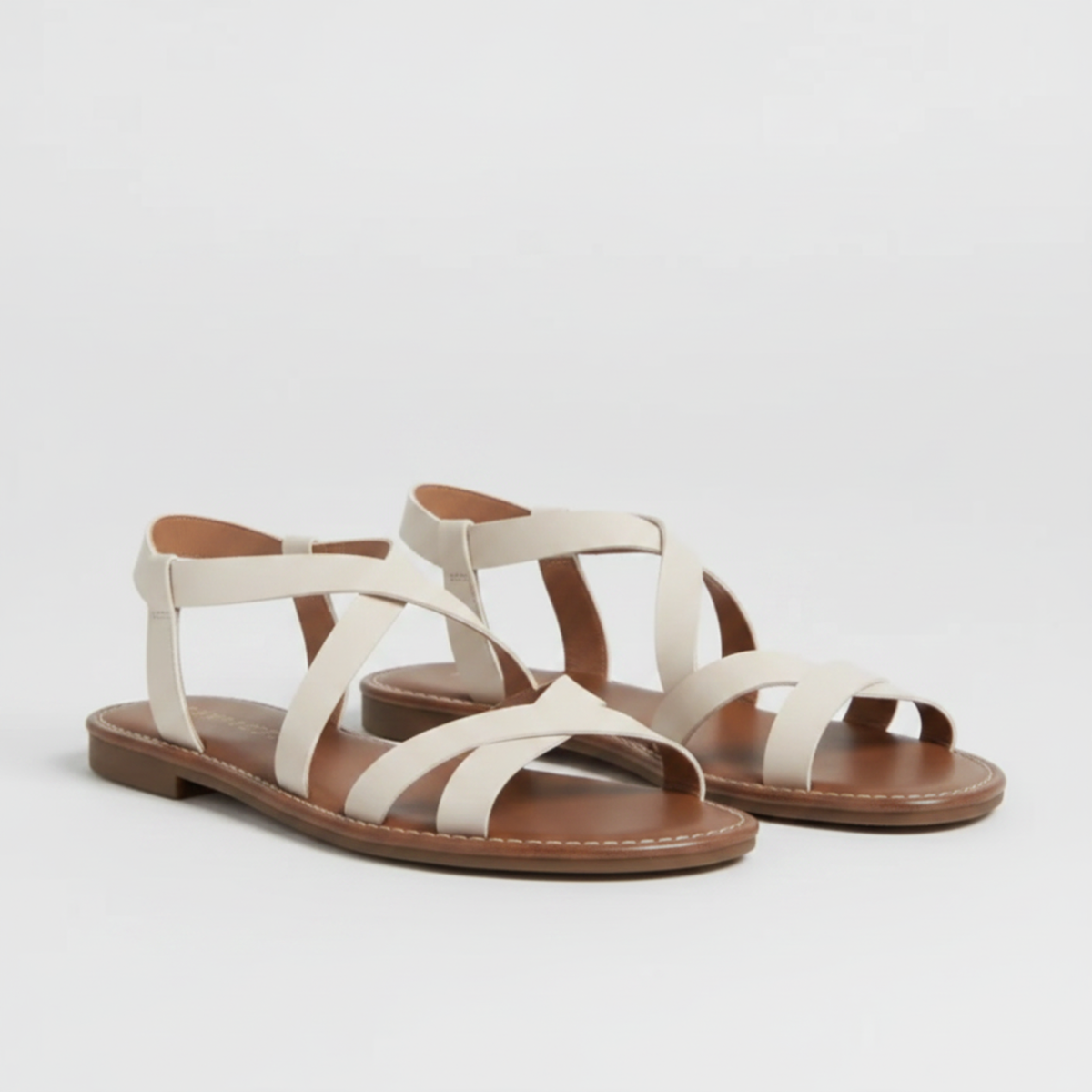 Flat Strappy Sandals with Crossover Strap and Ankle Buckle