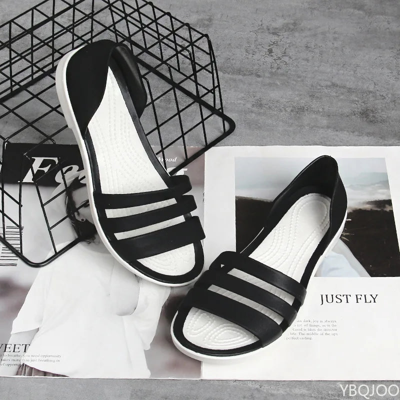 Flat Strappy Sandals with Open Toe and Cushioned Sole