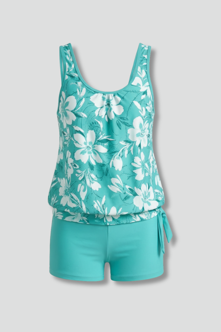 Floral Tankini Set with Blouson Top and Boy Shorts