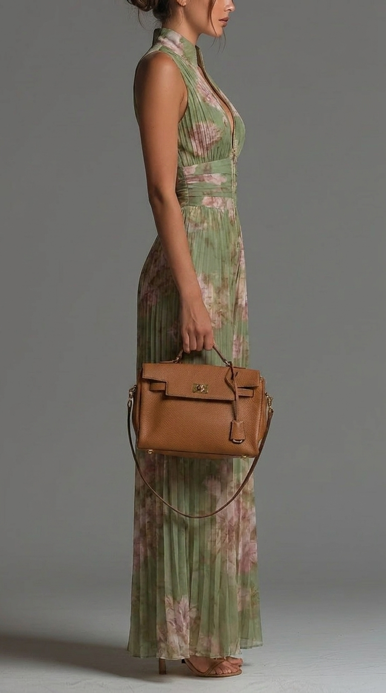 Floral Wide Leg Jumpsuit with Deep V-Neckline and Zip Front
