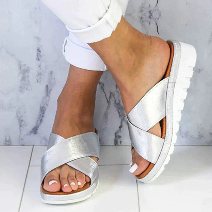 Elegant Platform Sandals with Cross Strap and Wedge Sole