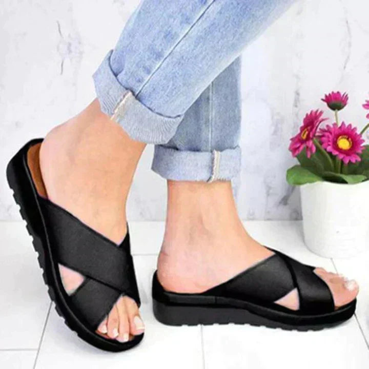 Elegant Platform Sandals with Cross Strap and Wedge Sole