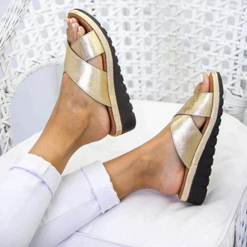Elegant Platform Sandals with Cross Strap and Wedge Sole