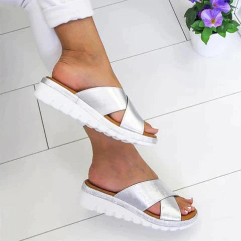 Elegant Platform Sandals with Cross Strap and Wedge Sole