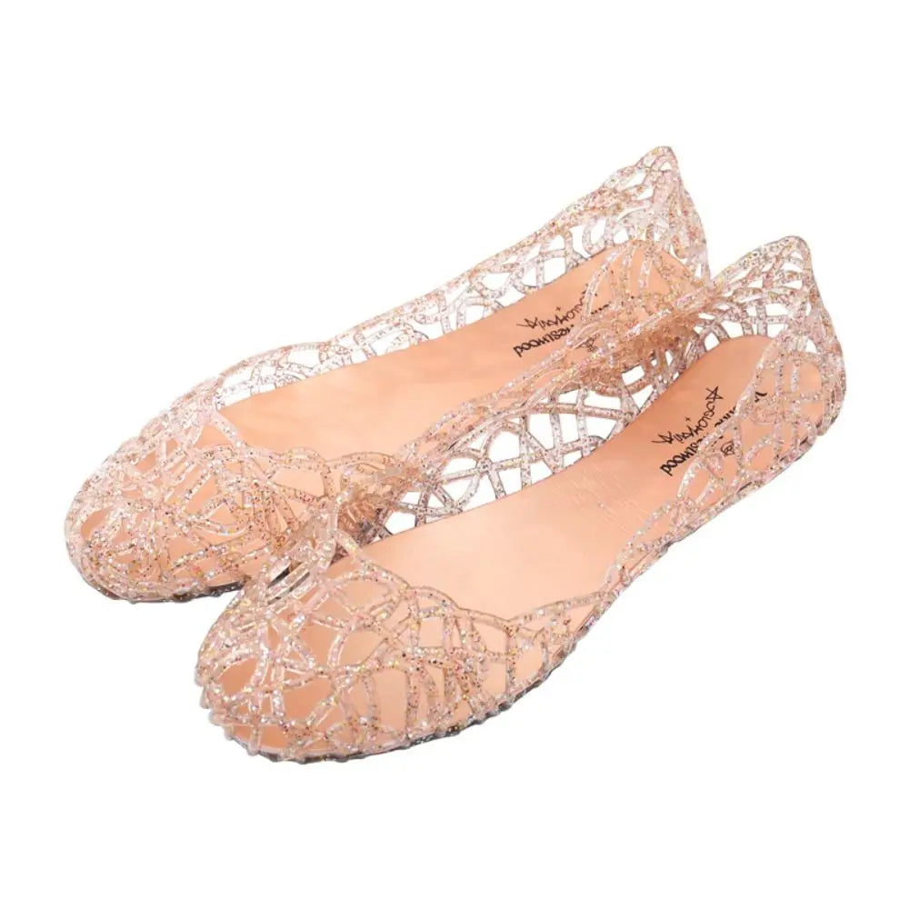 Glitter Jelly Shoes with Cutout Upper and Round Toe