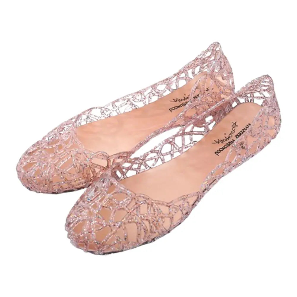 Glitter Jelly Shoes with Cutout Upper and Round Toe