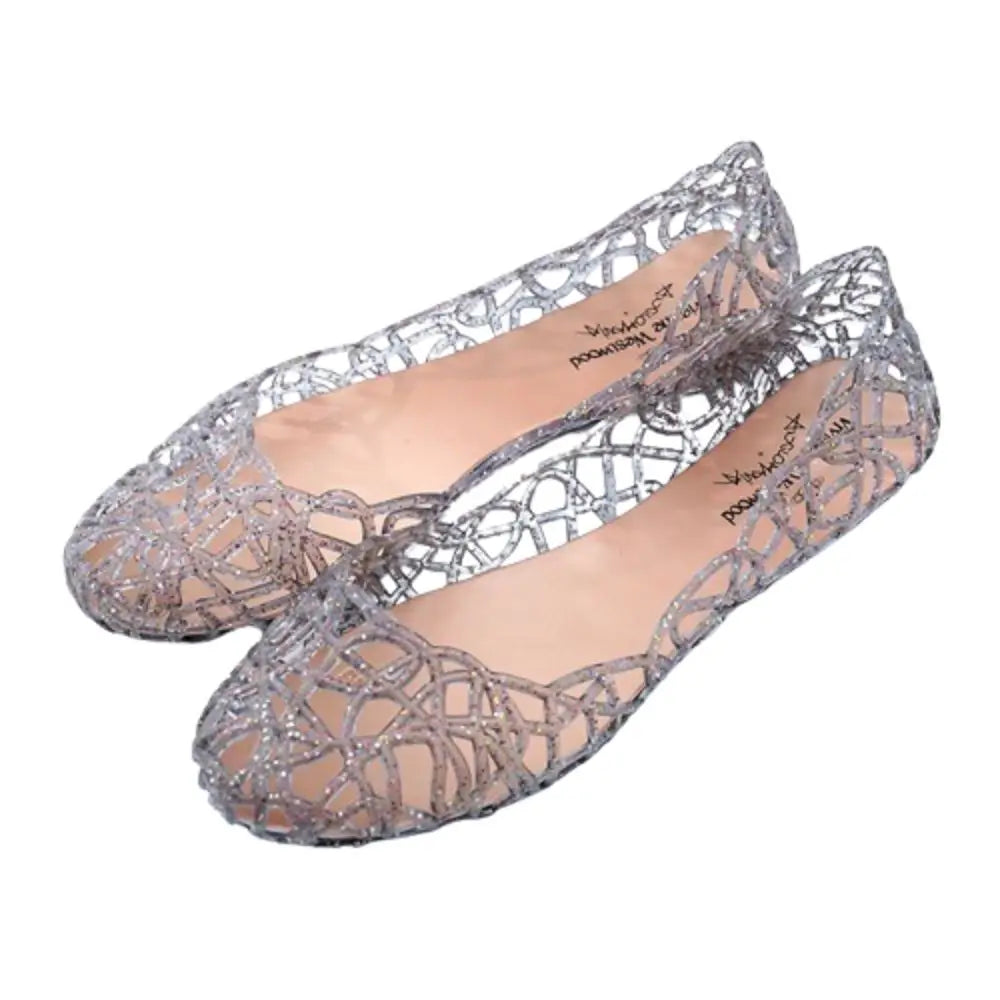 Glitter Jelly Shoes with Cutout Upper and Round Toe