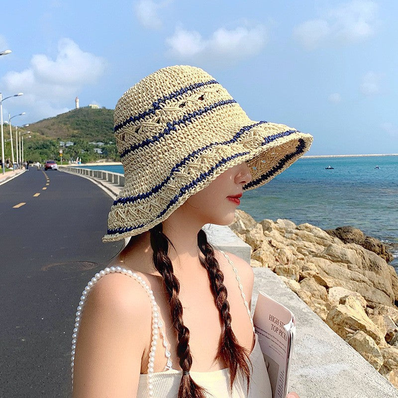 Handmade Straw Sun Hat with Bow and Lace Detail