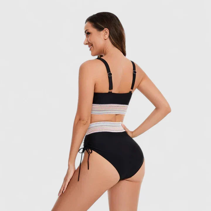 High Waist Bikini Set with Deep V-Neckline and Crochet Waist Band