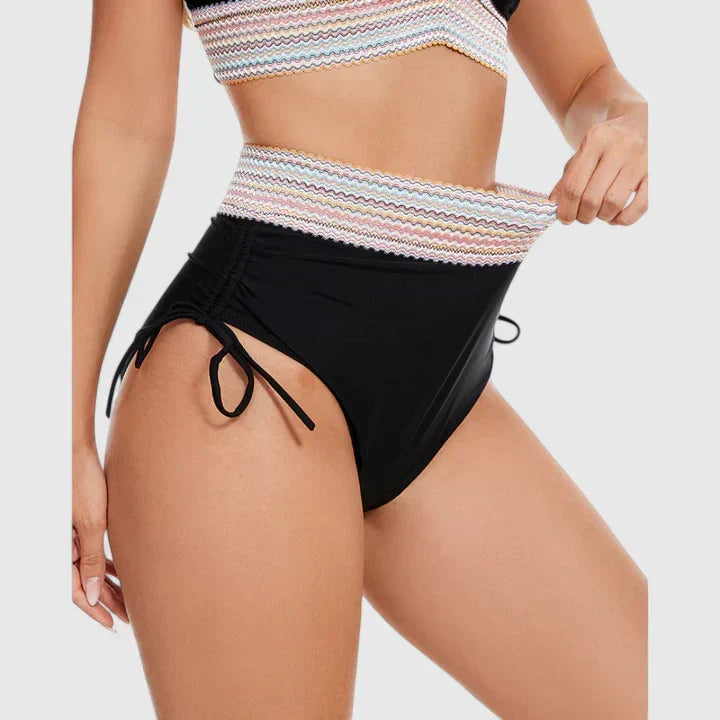 High Waist Bikini Set with Deep V-Neckline and Crochet Waist Band